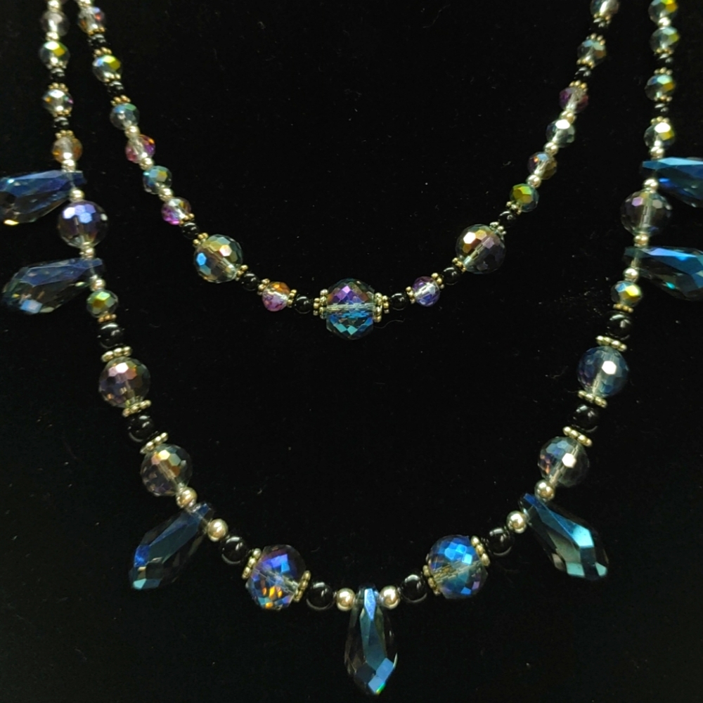 SOLD kristinrh14 - 2 strand Peacock Aurora Borealis Glass Beaded Necklace